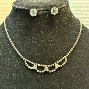 Costume Jewelry Set Clear Sparkling Rhinestone Crystal Choker Necklace Earrings